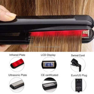 Private Label Flat Iron portatile Display LCD in titanio piastra <span class=keywords><strong>per</strong></span> <span class=keywords><strong>capelli</strong></span> ad ultrasuoni a infrarossi con piastra fredda di colore nero - Product Image 3