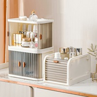 Boîte de rangement de bureau GREENSIDE en PP, organisateur de bureau, armoire anti-poussière pour collations, étagère à cosmétiques et soins de la peau pour coiffeuse, avec couvercle pliable