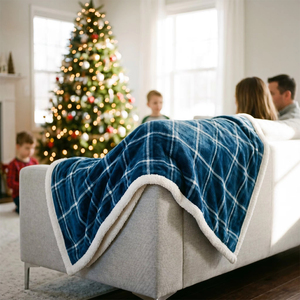 Couverture d'hiver <span class=keywords><strong>en</strong></span> sherpa à carreaux Buffalo bleu marine, 430 GSM, épaisse, réversible, quatre saisons, durable, vente <span class=keywords><strong>en</strong></span> <span class=keywords><strong>gros</strong></span> - Product Image 4