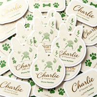 Étiquettes d'identification pour animaux de compagnie Haoxuan Premium, graphismes métalliques en forme de feuille verte et de patte, autocollants vintage en feuille d'argent gaufrée