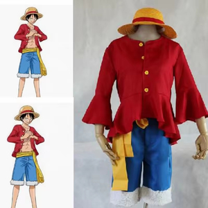 Costume de cosplay <span class=keywords><strong>One</strong></span> <span class=keywords><strong>Piece</strong></span> pour enfants, tenue de cosplay <span class=keywords><strong>Luffy</strong></span>, veste, vêtements, chapeau de paille, chaussures, accessoires de costume - Product Image 2