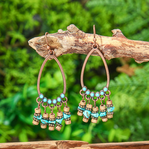 Bohemian <b>Chandelier</b> Earrings Alloy Antique Bronze Plated <b>Feather</b> Design Women's Fashion Dangle Earrings - Product Image 2