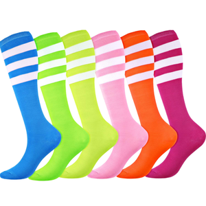 Syhood 6 paires de chaussettes néon hautes jusqu'aux genoux 100% coton tricotées extensibles pour femmes et hommes, pour patinage à roulettes, football, softball, sports d'équipe - Product Image 1