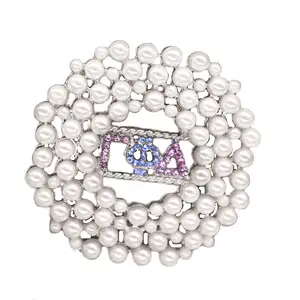 Nova Chegada Elegante Grego Gamma Phi Delta Série Sorority Rosa E Azul Símbolo Strass Embutidos Cluster Pérola Broche