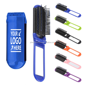 Custom Mini Plastic Hairbrush Nylon Bristles Portable Travel Pocket Hair Brush Foldable Hair Comb With Makeup Mirror