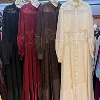Robe de soirée élégante en maille MuslimLace ornée de diamants et de perles, à manches lanternes, pour mariée, demoiselle d'honneur ou tenue de mondaine
