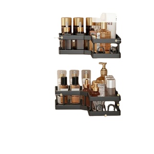 Estante de Baño de 2 Niveles para Montar en la Pared, Acabado Mate de Plástico, Organizador que Ahorra Espacio con Ganchos y Jabonera - Product Image 1