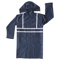 Robe longue à capuche bleu marine imperméable coupe-vent en polyester PVC pour adulte, imperméable de sécurité haute visibilité réfléchissant avec logo personnalisé