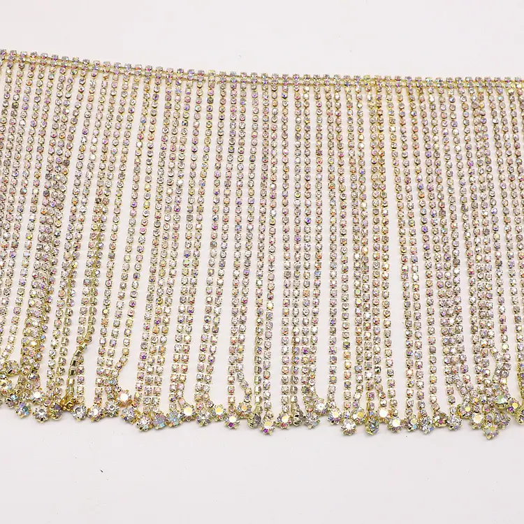 Potongan kristal untuk pakaian, Trim leher rantai rumbai berlian imitasi rantai Cup lebar 13cm pangkas leher