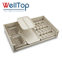 Nouveautés WELLTOP : Organisateur de tiroir de cuisine 600 mm en aluminium, plateau de rangement coulissant à 2 niveaux pour armoire à vaisselle, séparateur de couverts et support à bols
