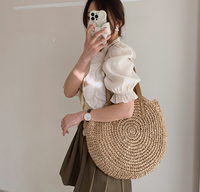 Sac fourre-tout tissé en paille écologique personnalisé pour femme avec fermeture éclair, deux poignées, sac à main léger, sac de plage à la mode, vert