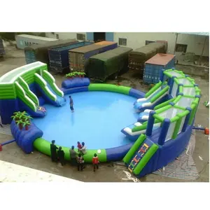 Giant Draagbare Outdoor Zwembad Vermaakmateriaal Opblaasbare Thema Water Park Met Glijbaan Voor Land