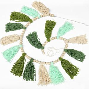 Guirnalda de banderines de arpillera para Baby Shower, cartel de bienvenida para bebé de fieltro, guirnalda de borlas verde salvia ombré con corazón y verde oliva con cuentas - Product Image 5