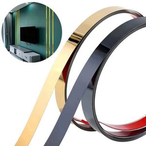 Bande décorative autocollante plate effet miroir de 1m en acier inoxydable doré pour mur, fond de mur, plafond et bordure de bureau - Product Image 1