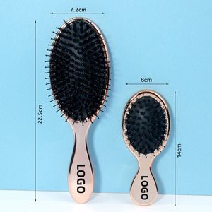 Compact Small Plating Hair Extensions <b>Brush</b> Mini Hair <b>Detangle</b> <b>Brush</b> with Cotton Bag Case Packaging Blank Boar Bristle Hairbrush - Product Image 2