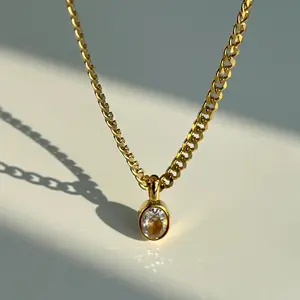 Vintage 18k Gold Plated Jewelry Waterproof Tarnish Free Stainless Steel Star 5a Zircon Pendant Cuban Chain Necklace YF3635