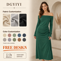 Robe épaules dénudées en coton tricoté, robe maxi élégante et douce à manches longues pour femme, idéale pour l'hiver, personnalisable avec logo OEM
