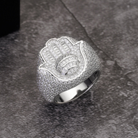 Prix de gros Bagues en argent sterling 925 avec zircon cubique Fatima musulmane Hamsa pour hommes