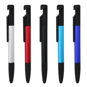 Plastic Pen 6 In 1 Cellphone Holder Ruler Screen Brush Touch Stylus Screwdriver Multifunction Plastic Tool Pen With Logo