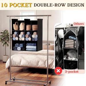 Organisateur de placard suspendu à 10 compartiments en tissu non tissé avec 3 crochets pour le rangement des vêtements dans la chambre - Product Image 4