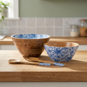 Bleu Et Blanc Décalque Bols En Bois - Product Image 2