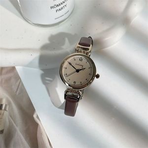 Nuevo reloj con estilo <span class=keywords><strong>retro</strong></span> británico, moda de nicho, sensación de alta gama, correa de cuero con números redondos, compacto. - Product Image 2