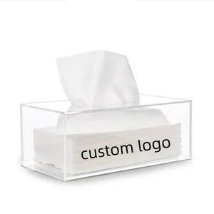 Caixa de lenços transparente personalizada com suporte de caixa de lenços acrílico por atacado logotipo