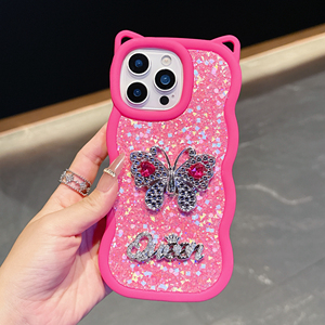 <span class=keywords><strong>Coque</strong></span> <span class=keywords><strong>de</strong></span> <span class=keywords><strong>téléphone</strong></span> transparente anti-chute avec motif papillon scintillant <span class=keywords><strong>Kawaii</strong></span> et design oreilles <span class=keywords><strong>de</strong></span> chat pour smartphones - Product Image 1