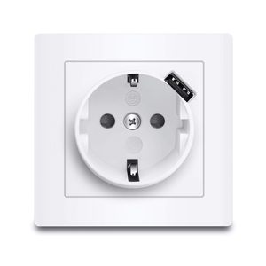 Base presa Schuko con USB, presa a muro incassata, bianco, per Smartphone, Tablet, materiale elettrico - Product Image 1