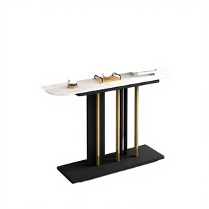 Mueble de Consola Moderno y Elegante para Pasillo de Hospital o Apartamento, con Marco de Metal Negro y Superficie de Piedra, para Sala de Estar, Entrada o Vestíbulo - Product Image 3