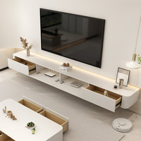 Meuble TV de couleur blanc laiteux, meuble TV suspendu en bois massif et ensemble table basse, décoration murale moderne et simple
