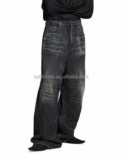 Coupe ample avec étiquettes Unisexe Genou Empiècements Baggy Pantalon Large Jambe Imprimé Ceinture Hommes Baggy Pantalon Anneau Italien Denim George V Baggy Jeans - Product Image 5