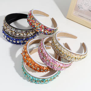 Nouvelle Arrivée de Luxe Élégant Bandeau en Strass Cendre Turquoise Décoration Cerceau à Cheveux Bandeau Coloré à Bord Large pour Femmes Filles - Product Image 1