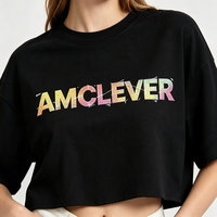 T-shirt court en soie/coton pour femme, impression numérique DTF, logo personnalisé, manches courtes, col rond, streetwear, haut d'été