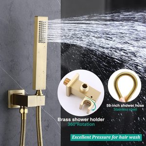 Sistema doccia a pioggia in oro spazzolato termostatico a manico singolo montato a soffitto per massaggio portatile ad alta pressione da 16 pollici in testa - Product Image 5