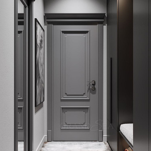 Porte à battants en bois massif gris peint, design intérieur américain pour chambre à coucher - Product Image 1