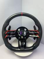 Volant en fibre de carbone pour Mercedes W206 W223, cuir perforé noir, marqueur supérieur rouge, garniture de bouton rouge, palettes de changement de vitesse étendues