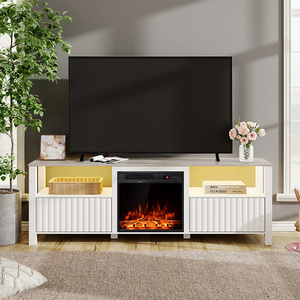 Custom white modern 85 inch floor table tv rack stand cabinet with fireplace led for living room luxury