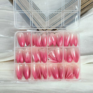 144 faux ongles à presser pour la Saint-Valentin, rose dégradé, forme amande moyenne, chrome miroir, faux ongles ombrés rose, pointes d'ongles artificielles pour femmes - Product Image 2