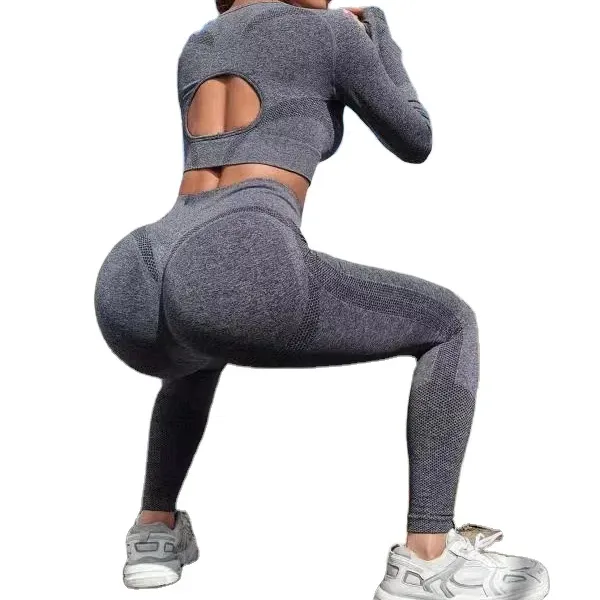 Yeni dikişsiz şeftali sıkı kalça kaldırma Yoga kıyafeti takım spor koşu takım elbise kadınlar için iki parçalı Set
