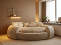 Bettgestell Amerikanischer Stoff Matratzen Möbel Superleder Modern Luxuriös Massivholz Stauraum Rund Einzel Doppel Kingsize-Bett