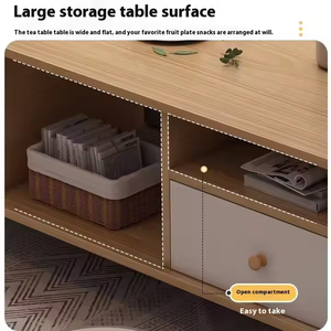 Table basse moderne en bois massif de style nordique avec tiroir de rangement et pieds simples pour salon, petit appartement, chambre de location, mobilier d'hôtel - Product Image 3