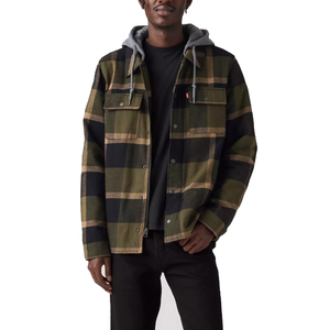 Veste doublée <span class=keywords><strong>Sherpa</strong></span> en coton écossais pour hommes avec capuche détachable double poches poitrine <span class=keywords><strong>surchemise</strong></span> matelassée pour vêtements de travail d'hiver - Product Image 3