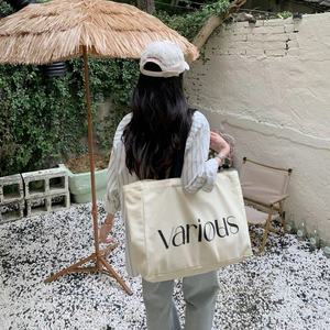 2025工場卸売大容量耐久性カジュアル文字印刷キャンバスコットントートショッピングヨガ旅行バッグ - Product Image 2