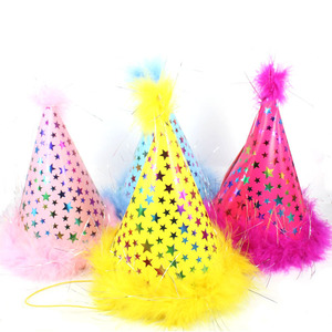 Sombrero de Papel con Plumas Rosas en Forma de Estrella para Pastel de Cumpleaños, Estilo Festivo, Suministro Directo de Fábrica China - Product Image 1