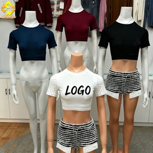 定制标志裁剪上衣t恤性感基本短t恤女俱乐部白色女衬衫 - Product Image 1