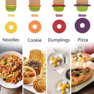 Bằng Gỗ Cán <span class=keywords><strong>Pin</strong></span> Cho Nhà Nướng Nấu Ăn Gỗ Sồi Với Có Thể Tháo Rời Nhẫn Đầy Màu Sắc Silicone Xử Lý Trẻ Em Pins 4 Kết Cấu Con Lăn - Product Image 2