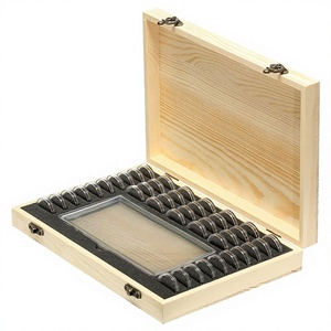 Classic Square Wooden Jewelry <b>Box</b> Flexible for Coin Banknote <b>Storage</b> 40 Coins 100 Banknotes Capacity Commemorative Collection - Product Image 4
