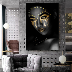 Tableau sur toile imprimé <span class=keywords><strong>Femme</strong></span> <span class=keywords><strong>Nue</strong></span> Africaine Or Noir, Affiche Murale Fille Maquillée, Décoration pour Salon et Maison - Product Image 4