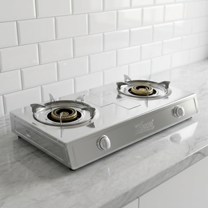 Table de cuisson à gaz portable en acier inoxydable à 2 brûleurs avec commande par bouton et allumage électronique pour usage domestique - Product Image 1